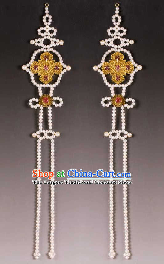 China Traditional Ming Dynasty Queen Tassel Hairpin Handmade Hair Accessories Ancient Empress Golden Phoenix Hair Stick