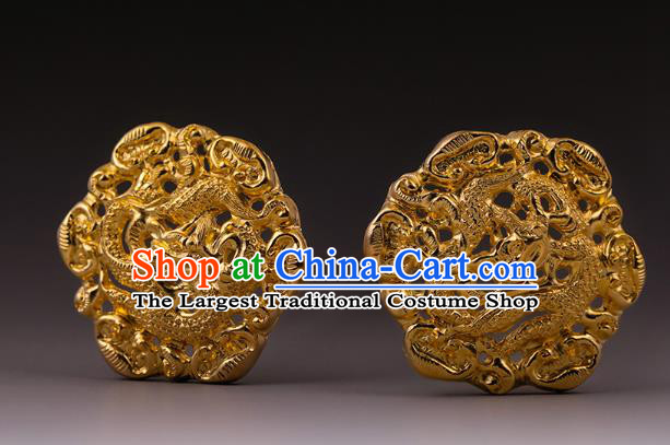 China Traditional Ming Dynasty Golden Dragon Hairpin Handmade Hair Accessories Ancient Queen Hair Crown