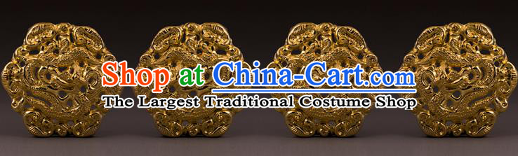 China Traditional Ming Dynasty Golden Dragon Hairpin Handmade Hair Accessories Ancient Queen Hair Crown