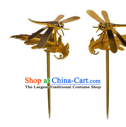 China Traditional Ming Dynasty Golden Dragonfly Hairpin Handmade Hair Accessories Ancient Princess Hair Stick