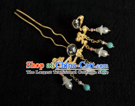 China Traditional Hanfu Hair Accessories Ancient Princess Tassel Step Shake Ming Dynasty Golden Cloud Hairpin