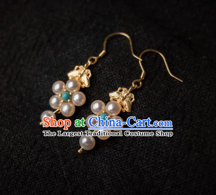 China Traditional Hanfu Pearls Earrings Ancient Ming Dynasty Empress Gilding Ear Jewelry