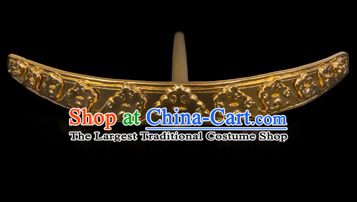 China Ancient Queen Gilding Hairpin Handmade Hair Accessories Traditional Ming Dynasty Golden Carving Hair Crown