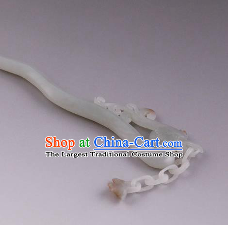 China Ancient Princess Jade Carving Phoenix Hairpin Handmade Hair Accessories Traditional Song Dynasty Hair Stick