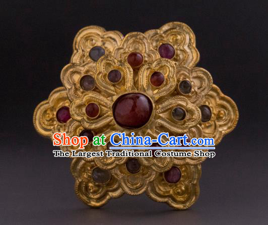 China Ancient Empress Gems Hairpin Handmade Hair Accessories Traditional Ming Dynasty Court Golden Hair Crown