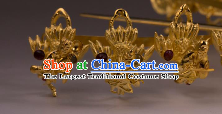 China Traditional Ming Dynasty Immortal Hair Crown Handmade Hair Accessories Ancient Court Empress Golden Hairpin