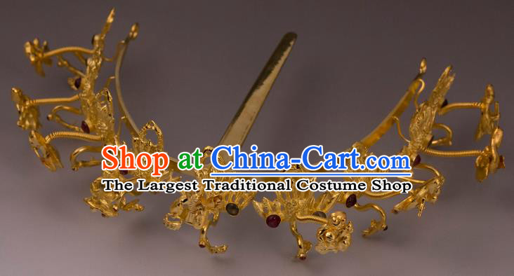 China Traditional Ming Dynasty Immortal Hair Crown Handmade Hair Accessories Ancient Court Empress Golden Hairpin