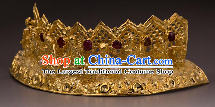 China Handmade Hair Accessories Ancient Court Empress Hairpin Traditional Ming Dynasty Ruby Gems Hair Crown