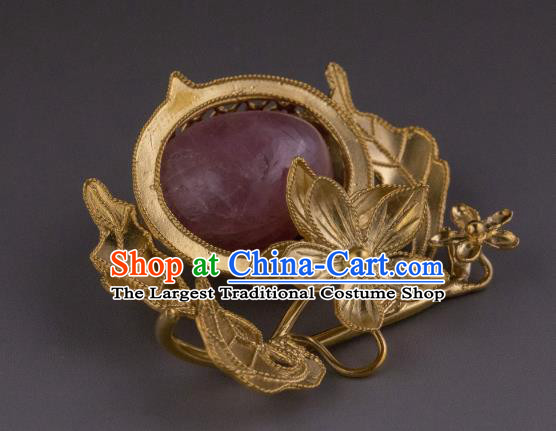China Qing Dynasty Golden Gems Jewelry Accessories Ancient Imperial Empress Ruby Brooch for Women