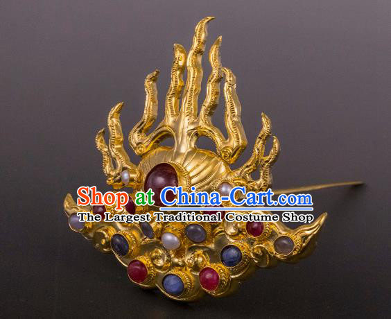 China Ancient Queen Flame Hairpin Handmade Hair Accessories Traditional Ming Dynasty Pearls Gems Hair Crown