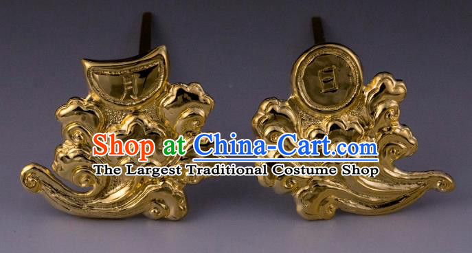 China Ancient Imperial Empress Golden Hairpins Handmade Hair Accessories Traditional Ming Dynasty Court Hair Sticks
