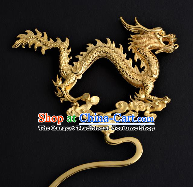 China Traditional Swordsman Hair Accessories Ancient Han Dynasty Emperor Golden Dragon Hairpin