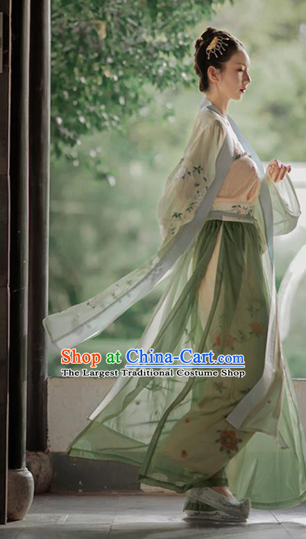 China Ancient Young Lady Hanfu Costumes Traditional Song Dynasty Historical Clothing Full Set
