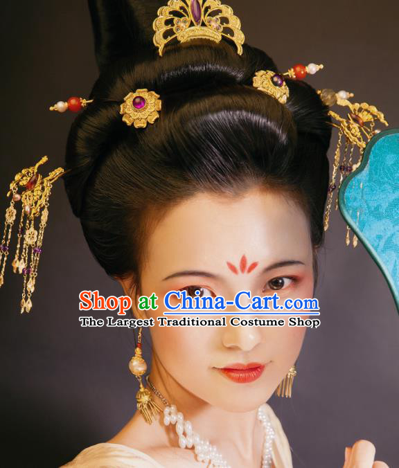 China Tang Dynasty Imperial Concubine Hairpins Ancient Court Woman Hair Jewelry Accessories Full Set