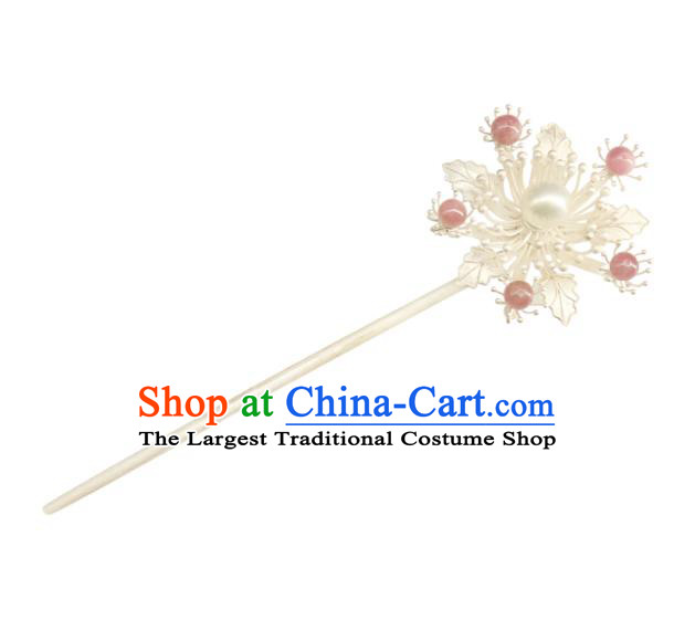 China Ancient Princess Hair Stick Handmade Hair Accessories Traditional Ming Dynasty Argent Flower Hairpin