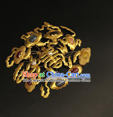 China Ancient Imperial Consort Gems Hair Crown Handmade Hair Accessories Traditional Qing Dynasty Court Golden Hairpin