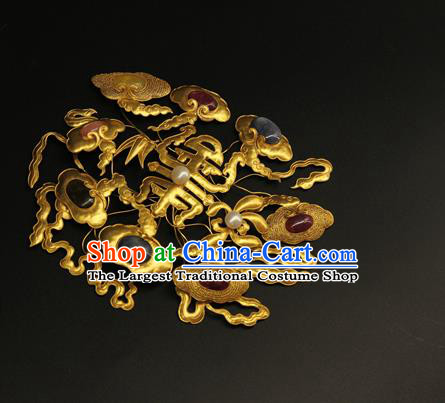 China Ancient Imperial Consort Gems Hair Crown Handmade Hair Accessories Traditional Qing Dynasty Court Golden Hairpin