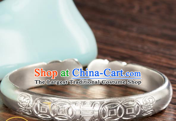 China Ancient Court Woman Carving Silver Bracelet Tang Dynasty Empress Jewelry Accessories