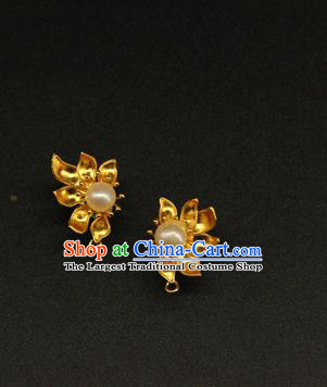 Handmade Chinese Hanfu Ear Accessories Traditional Ancient Imperial Consort Golden Earrings Jewelry