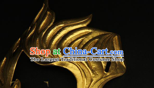 China Ancient Swordsman Half Face Mack Handmade Golden Mask Accessorie