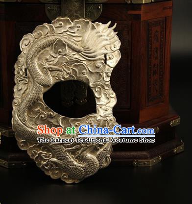 China Ancient Swordsman Argent Half Face Mack Handmade Carving Dragon Mask Accessorie