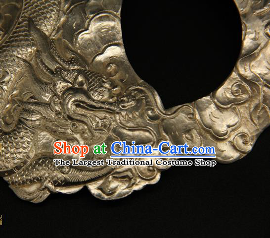 China Ancient Swordsman Argent Half Face Mack Handmade Carving Dragon Mask Accessorie