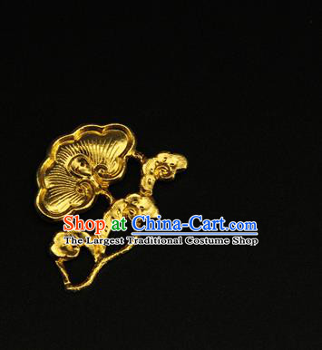 China Ancient Ming Dynasty Carving Golden Hairpin Handmade Hair Accessories Traditional Hanfu Hair Stick