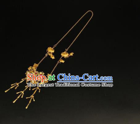 China Ancient Palace Lady Golden Tassel Necklace Handmade Ming Dynasty Jewelry Accessorie