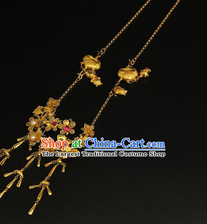 China Ancient Palace Lady Golden Tassel Necklace Handmade Ming Dynasty Jewelry Accessorie