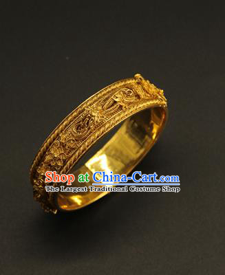 China Handmade Ming Dynasty Jewelry Accessorie Ancient Filigree Dragon Golden Bracelet