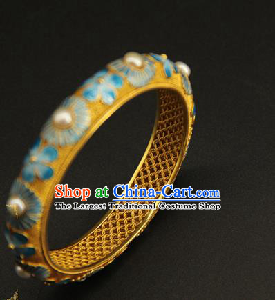 China Handmade Ming Dynasty Blueing Jewelry Accessorie Ancient Empress Enamel Flowers Bracelet