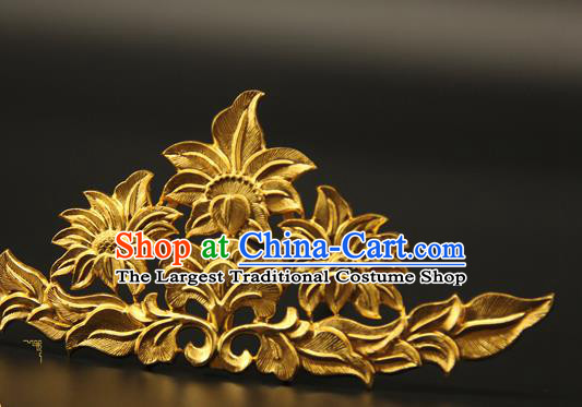 China Handmade Hair Accessories Ancient Tang Dynasty Empress Hairpin Traditional Court Golden Hair Crown