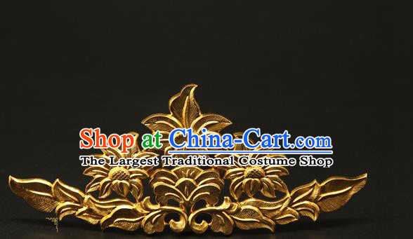 China Handmade Hair Accessories Ancient Tang Dynasty Empress Hairpin Traditional Court Golden Hair Crown