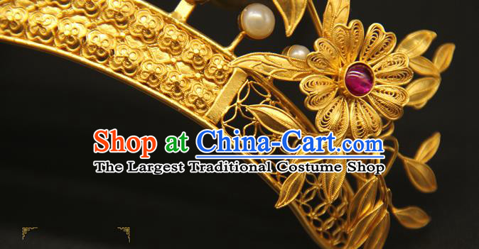 China Handmade Tang Dynasty Hair Accessories Traditional Court Golden Hair Crown Ancient Empress Hairpin