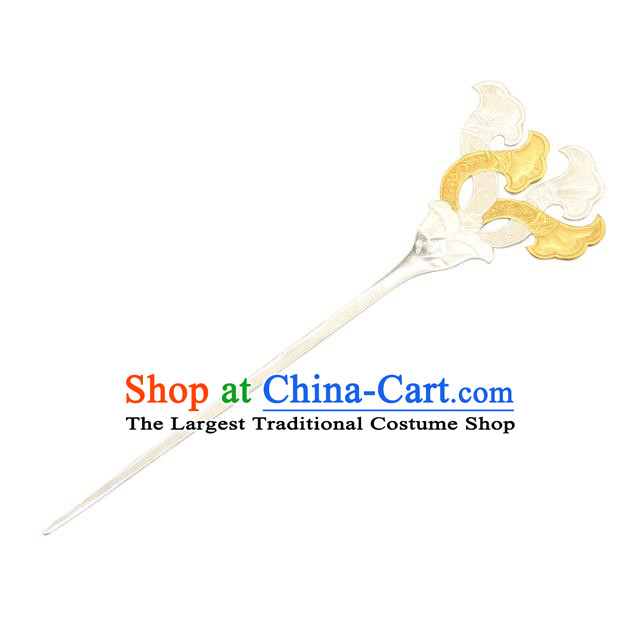China Traditional Ancient Empress Hairpin Handmade Tang Dynasty Hair Accessories Court Silver Hair Stick