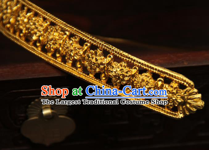 China Traditional Ming Dynasty Hair Accessories Ancient Empress Hairpin Handmade Palace Golden Hair Crown