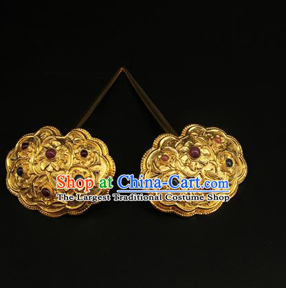 China Ancient Ming Dynasty Gems Hairpin Handmade Hair Accessories Traditional Court Hair Stick