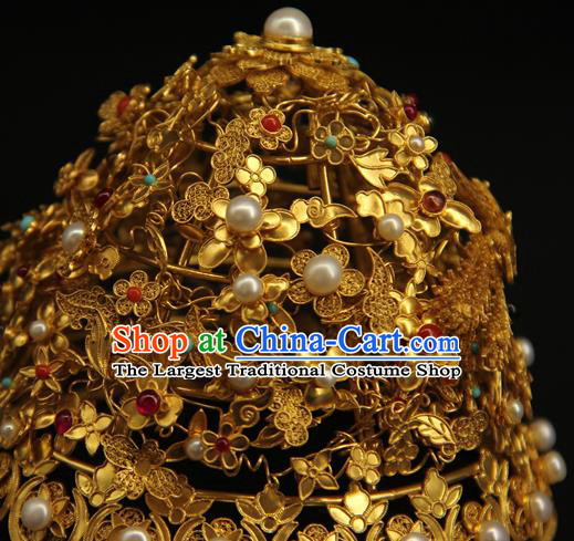 China Ancient Ming Dynasty Phoenix Coronet Handmade Hair Accessories Traditional Court Gems Hair Crown