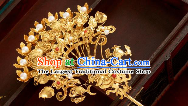 China Traditional Ming Dynasty Hair Accessories Ancient Empress Silver Hairpin Handmade Flower Basket Hair Clip