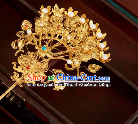 China Traditional Ming Dynasty Hair Accessories Ancient Empress Silver Hairpin Handmade Flower Basket Hair Clip