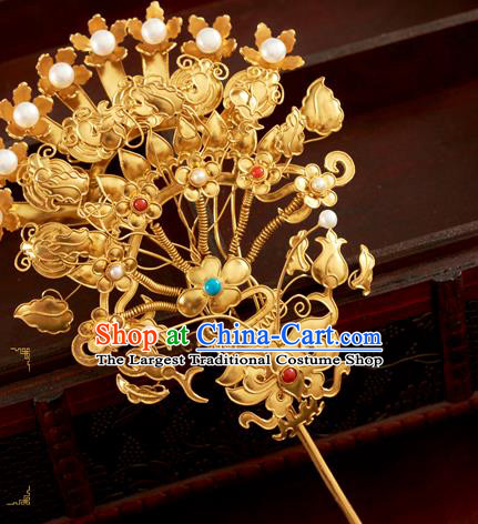 China Traditional Ming Dynasty Hair Accessories Ancient Empress Silver Hairpin Handmade Flower Basket Hair Clip