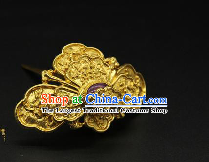 China Ancient Ming Dynasty Court Hair Accessories Golden Peony Hair Stick Traditional Handmade Hairpin