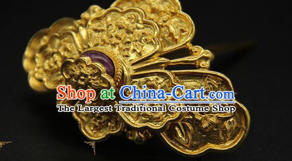 China Ancient Ming Dynasty Court Hair Accessories Golden Peony Hair Stick Traditional Handmade Hairpin