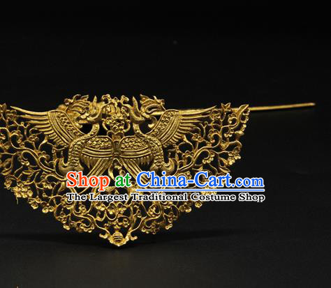 China Ancient Court Hair Accessories Song Dynasty Golden Phoenix Hair Stick Traditional Handmade Hairpin