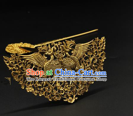 China Ancient Court Hair Accessories Song Dynasty Golden Phoenix Hair Stick Traditional Handmade Hairpin