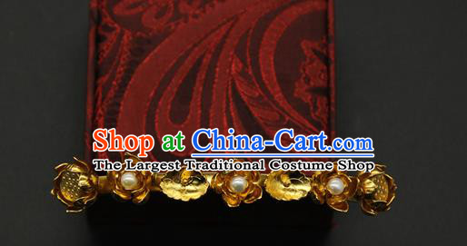 China Traditional Handmade Pearls Hairpin Ming Dynasty Golden Flowers Hair Stick Ancient Court Hair Accessories
