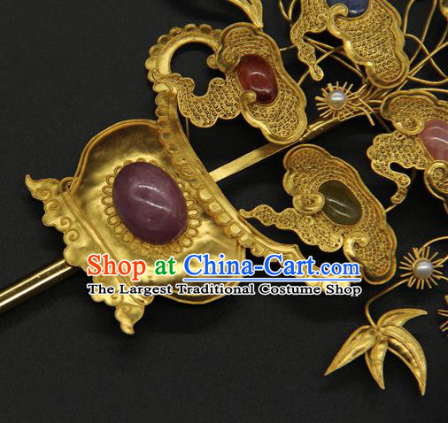 China Ming Dynasty Hair Stick Ancient Court Hair Accessories Traditional Handmade Golden Flowers Hairpin