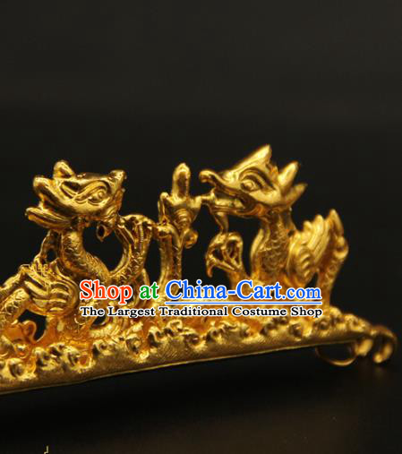 China Handmade Song Dynasty Emperor Hairpin Ancient King Golden Dragons Hair Stick