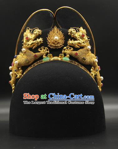 China Ancient Emperor Black Hat Handmade Ming Dynasty Imperial Lord Headwear