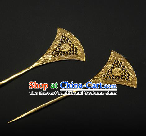 China Handmade Golden Hairpin Traditional Tang Dynasty Hair Stick Ancient Court Empress Hair Accessories